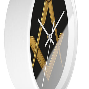 Master Mason Blue Lodge Clock - Classic Square & Compass on Wood Frame - Bricks Masons