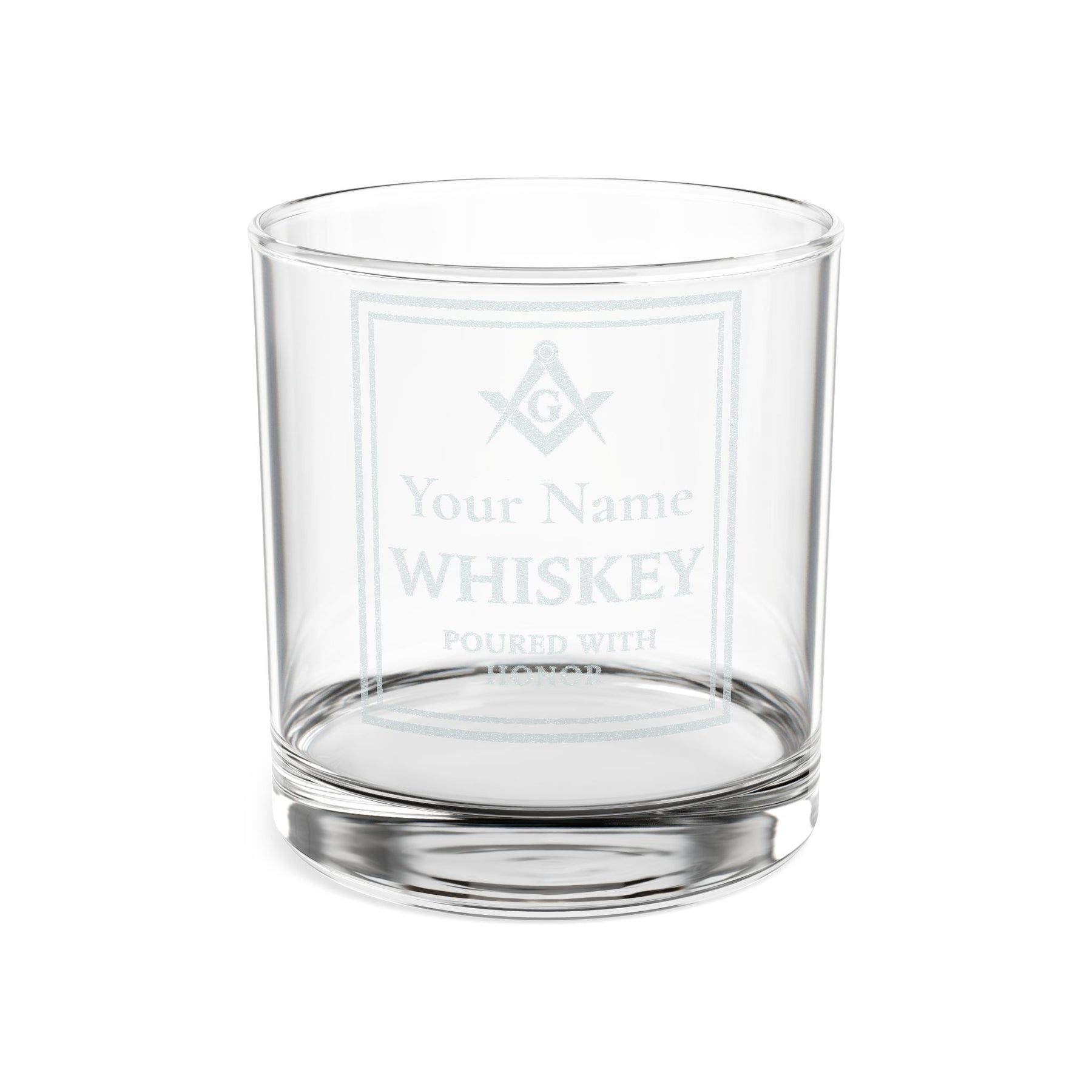 Master Mason Blue Lodge Whiskey Glass - Poured with Honor S&C G with Personalization - Bricks Masons