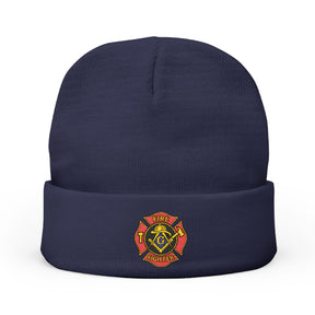 Master Mason Blue Lodge Beanie - Knit Embroidery Firefighter Mason Square & Compass G - Bricks Masons