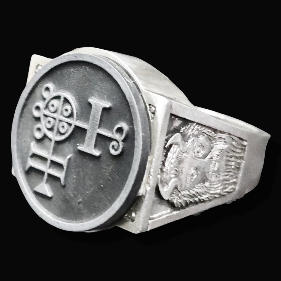 Demon Ring 10 PRESIDENT BUER 72 Demons Lesser Key of Solomon Goetia In Silver 2.2 cm x 1.8 cm 18 Gr Art 1788 - Bricks Masons
