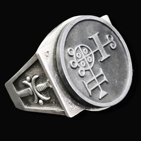 Demon Ring 10 PRESIDENT BUER 72 Demons Lesser Key of Solomon Goetia In Silver 2.2 cm x 1.8 cm 18 Gr Art 1788 - Bricks Masons