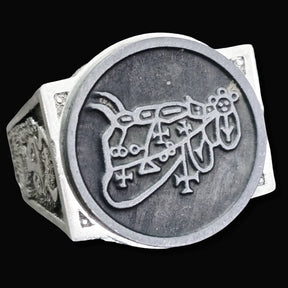 Demon Ring 26 DUKE BUNAS 72 Demons Minor Key of Solomon Goetia In Silver 2.2 cm x 1.8 cm 18 Gr Art 1804 - Bricks Masons