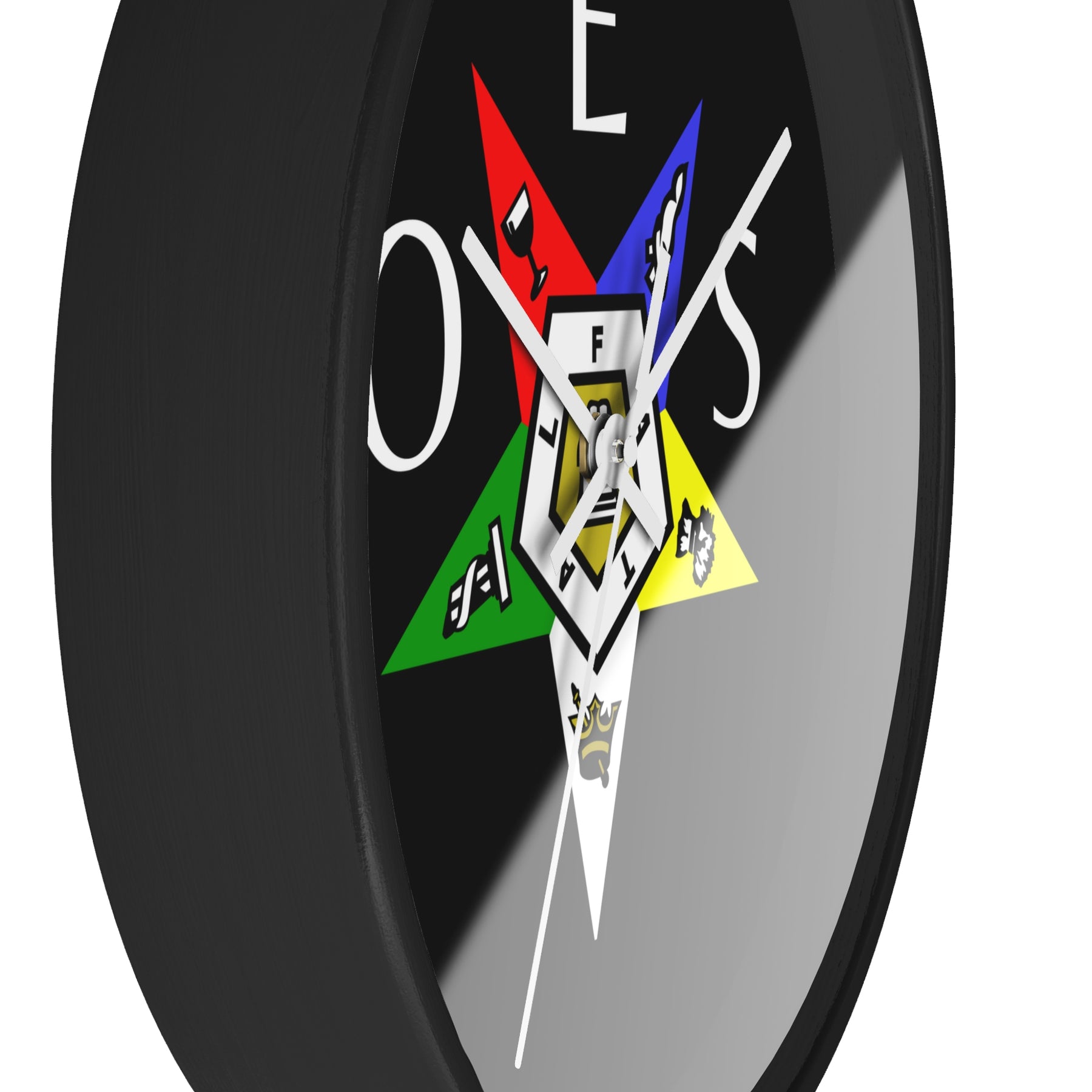 OES Clock - Colorful Star Emblem with OES Lettering on Wooden Frame - Bricks Masons