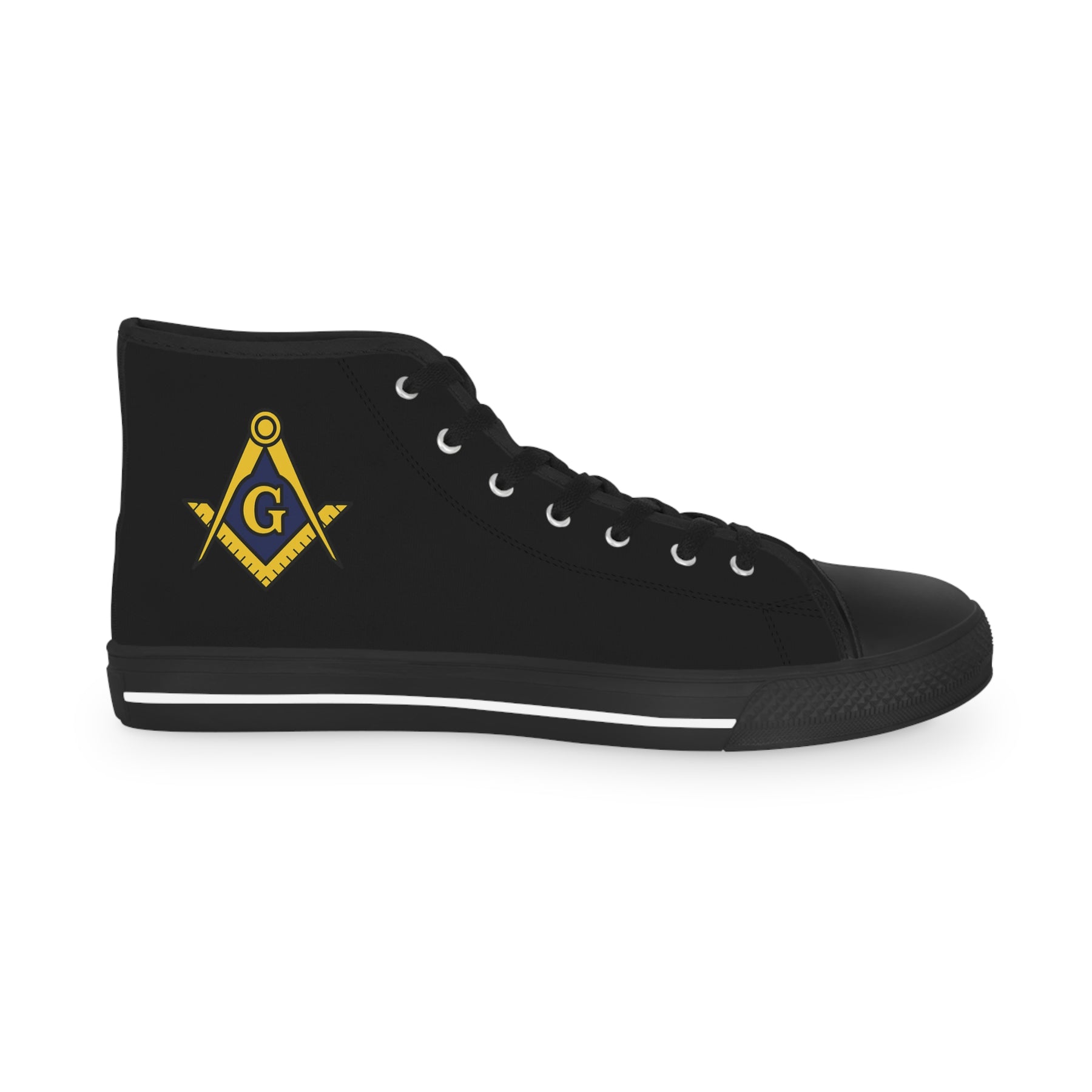 Master Mason Blue Lodge Sneaker - High Top Black & White Sole with Golden S&C G - Bricks Masons