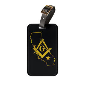 Master Mason Blue Lodge Luggage Tag - California Mason With Black Leather Strap - Bricks Masons