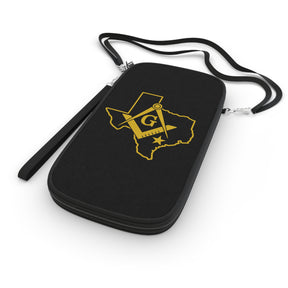 Master Mason Blue Lodge Passport Wallet - Black Texas Mason With Shoulder & Wrist Strap - Bricks Masons