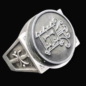 Demon Ring 55 PRINCE OROBAS 72 Demons Lesser Key of Solomon Goetia In Silver 2.2 cm x 1.8 cm 18 Gr Art 1833 - Bricks Masons