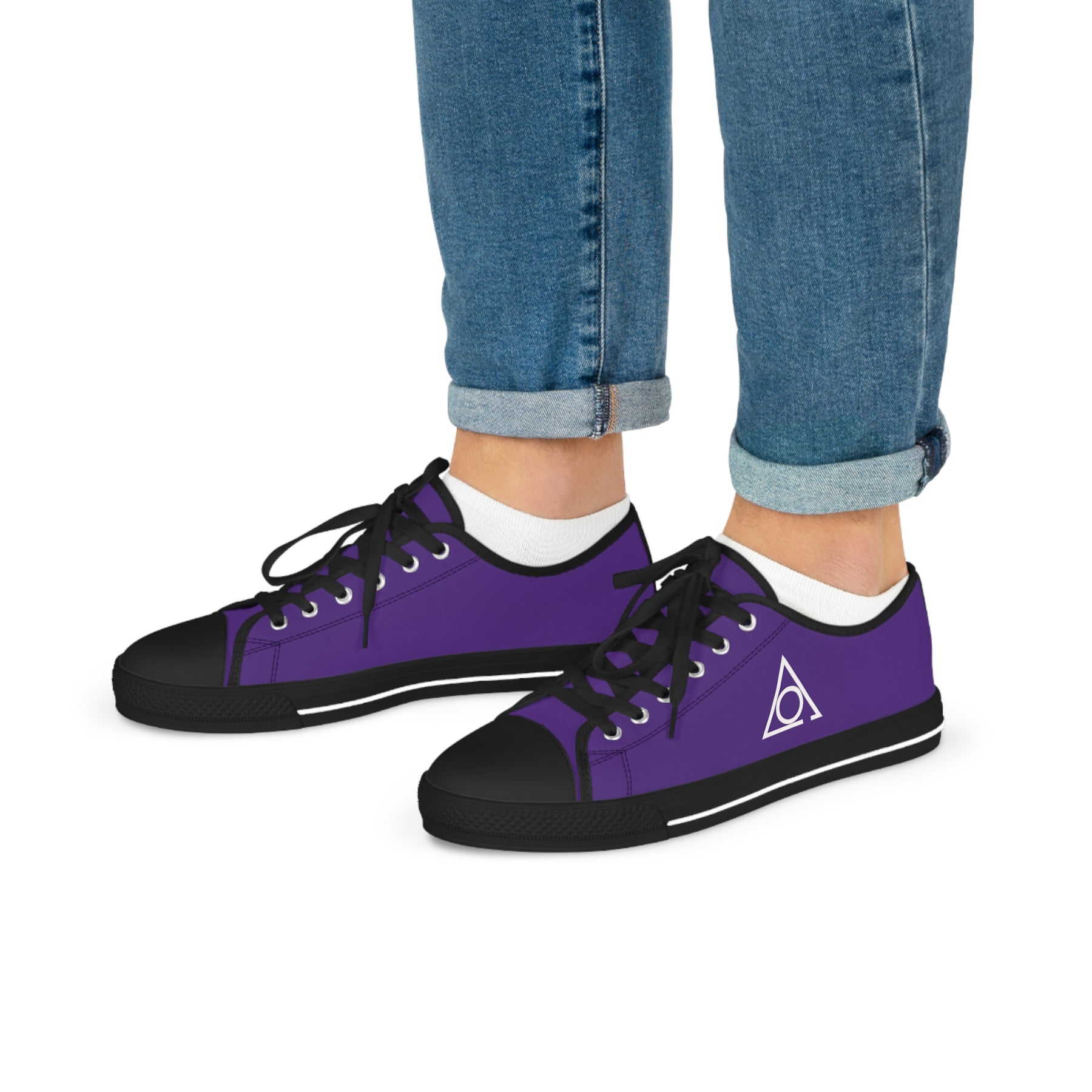 LOCOP Sneaker - Low Top Sneaker Black & White Purple Canvas White Emblem - Bricks Masons
