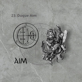 I wove Demon 23 DUKE AIM and Secret Seal of Solomon 72 Demons Lesser Key of Solomon Goetia In Silver 3 x 2.5 cm 12 Gr Art 1882 - Bricks Masons