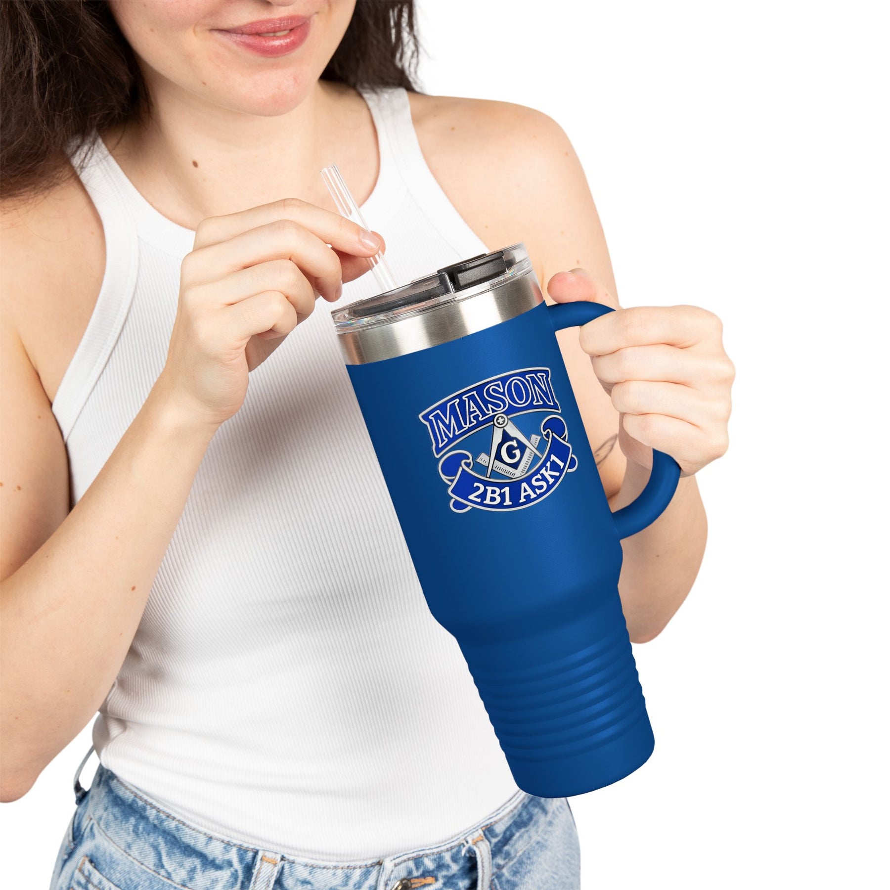 Vaso de cuello redondo de la Logia Azul de Maestro Masón - 2B1 ASK1 con escuadra y compás G