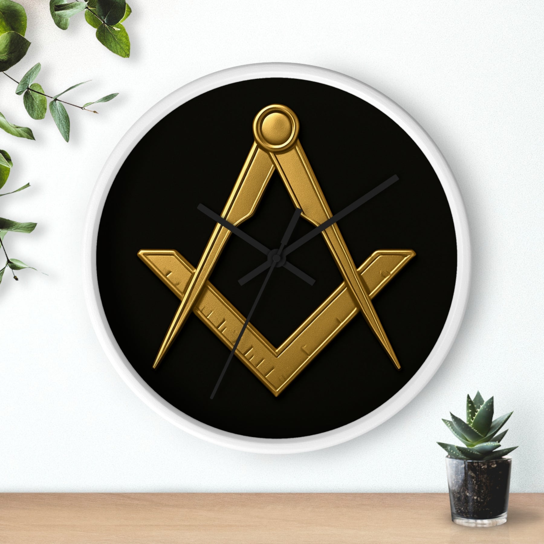 Master Mason Blue Lodge Clock - Classic Square & Compass on Wood Frame - Bricks Masons