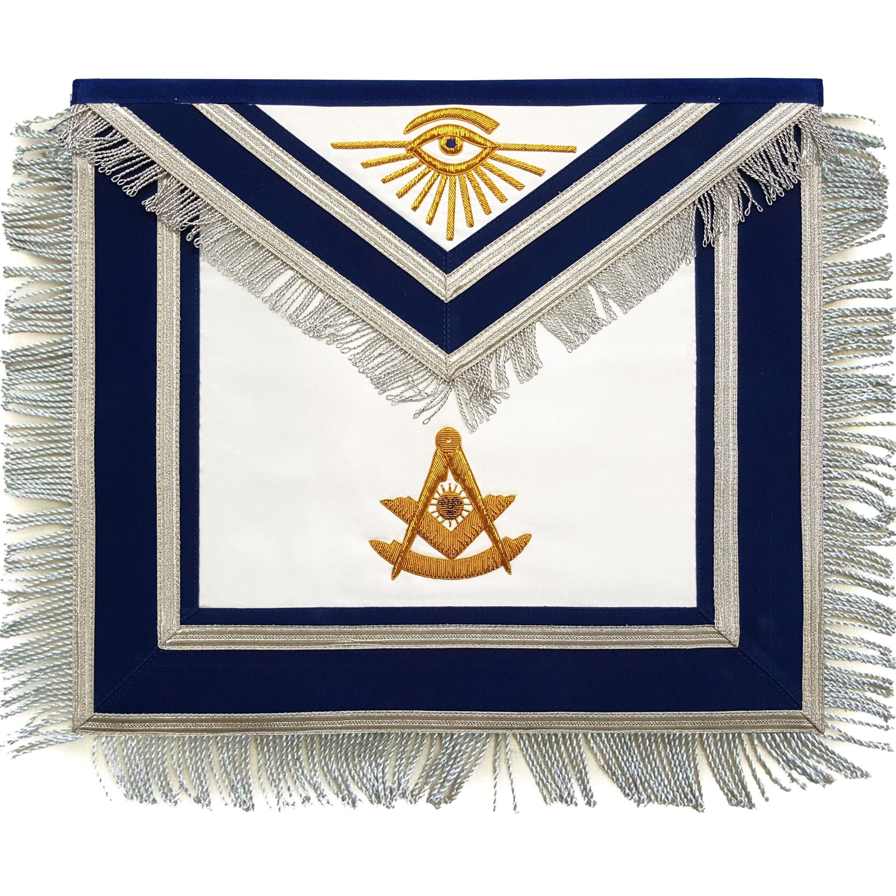 Past Master Blue Lodge Apron - Gold Hand Embroidered with Silver Fringe