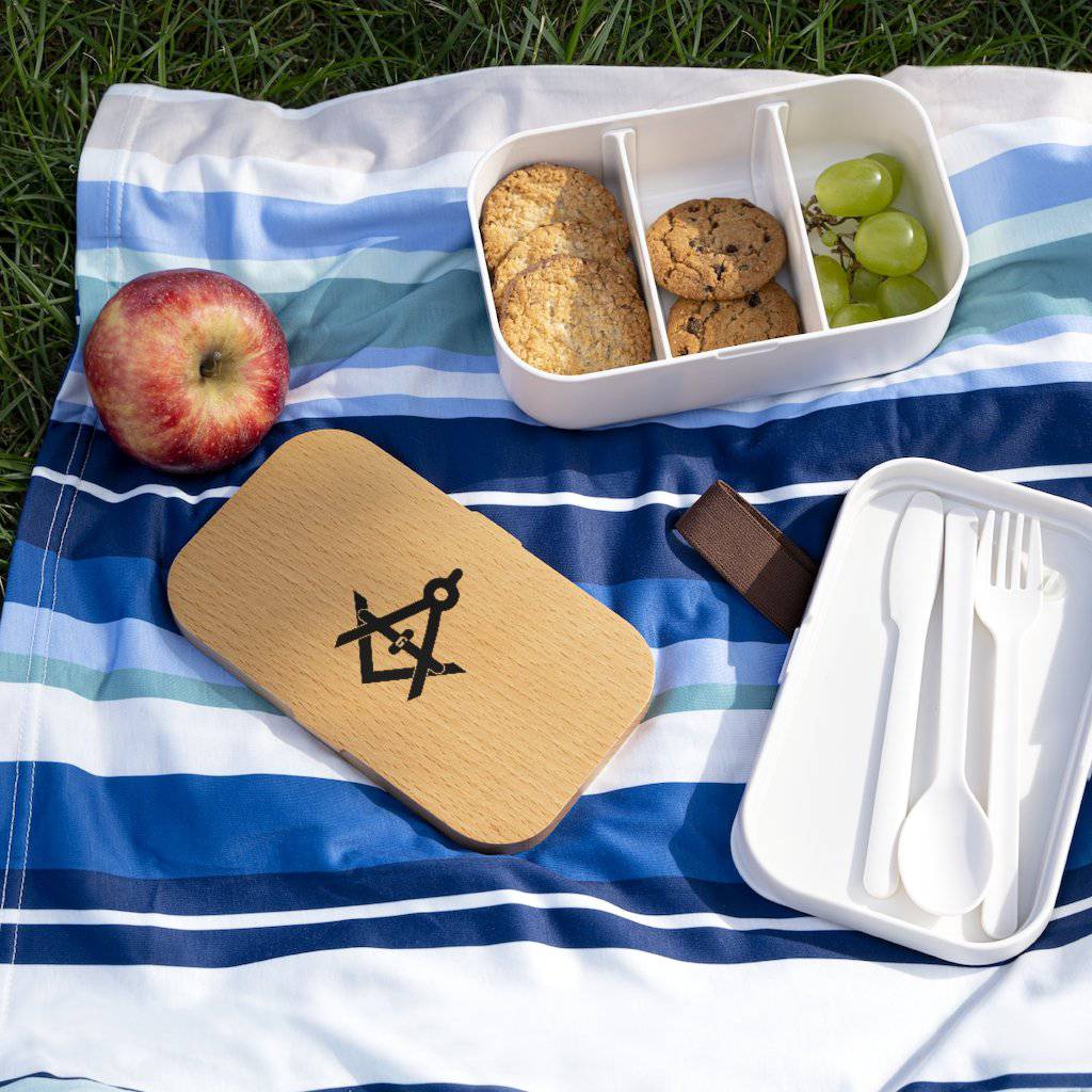 Master Mason Blue Lodge Lunch Box - Wooden Lid with Square & Compass G