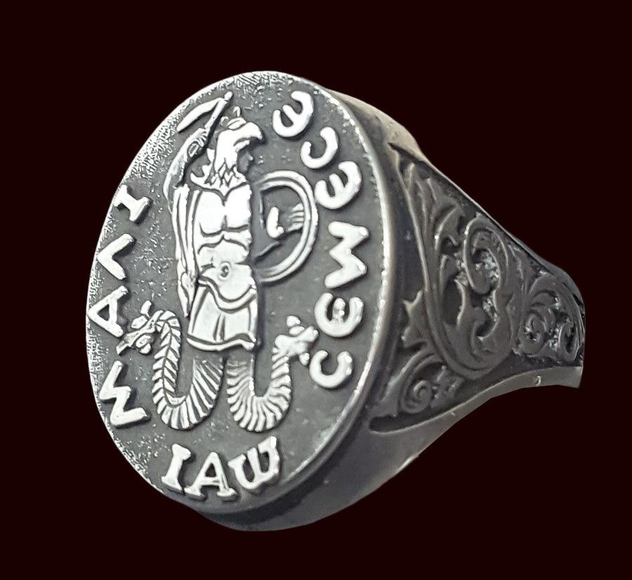 Templar Ring with Abraxas Seal in Silver 2.2 cm Art 274 - Bricks Masons