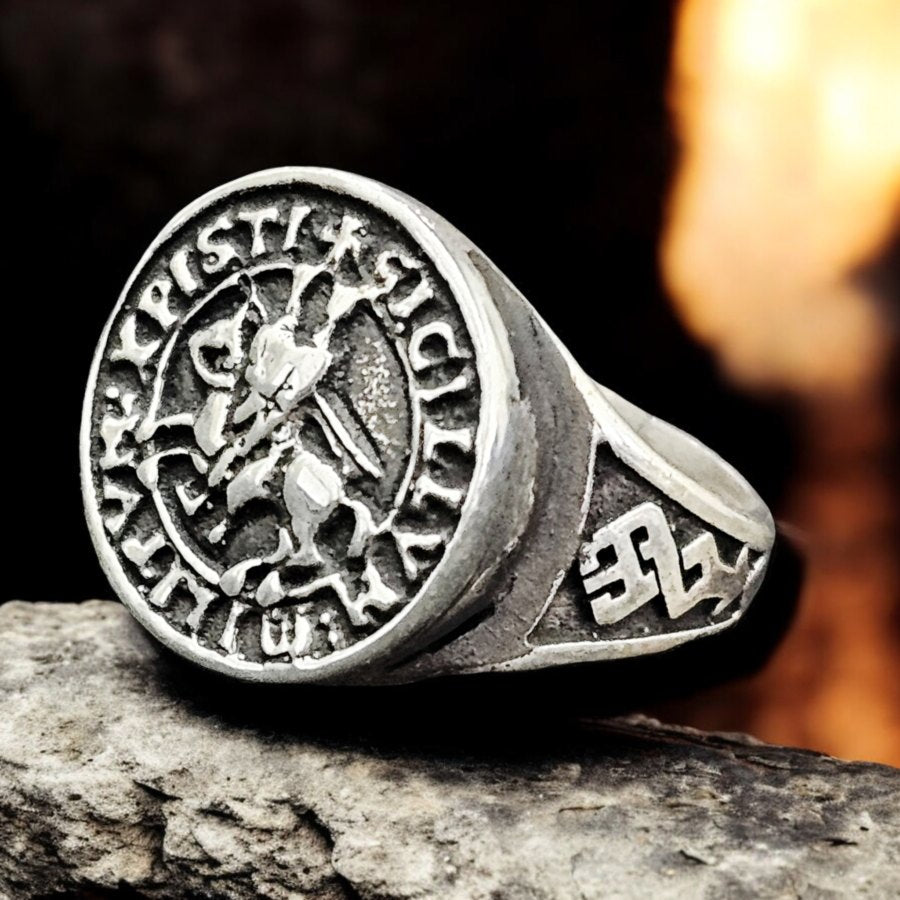 Knights Templar Ring, Templar Christ of the Temple, in Silver, 1.6 cm, 9 g, Art. 290 - Bricks Masons