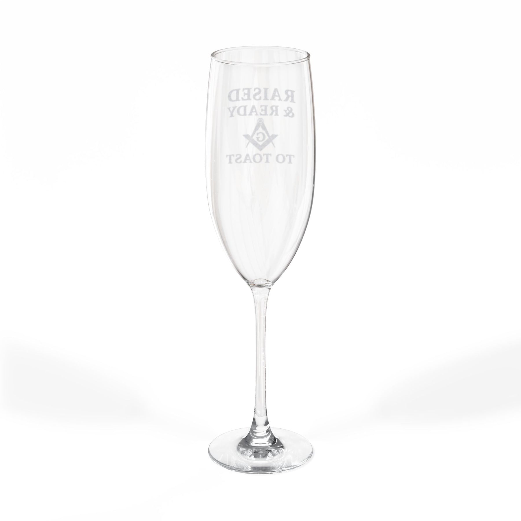 Master Mason Blue Lodge Champagne Flute - Raised and Ready To Toast with S&C G