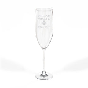 Master Mason Blue Lodge Champagne Flute - Raised and Ready To Toast with S&C G