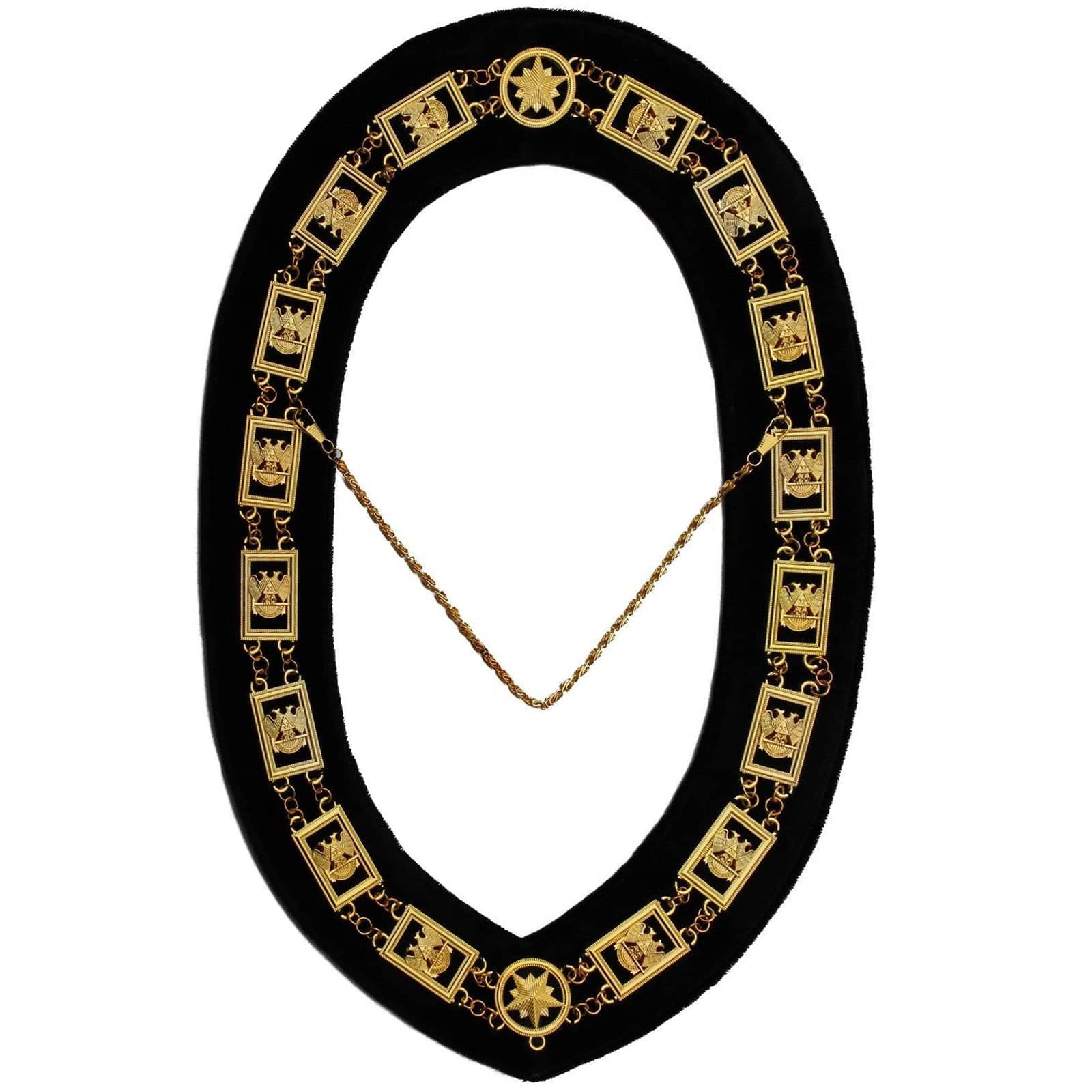 32nd Degree Scottish Rite Chain Collar - Gold Plated on Black Velvet - Bricks Masons