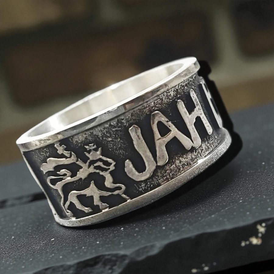 Ring Leon Judah Rastafari Jah Bless Silver 0.8 Cm Art 33 - Bricks Masons