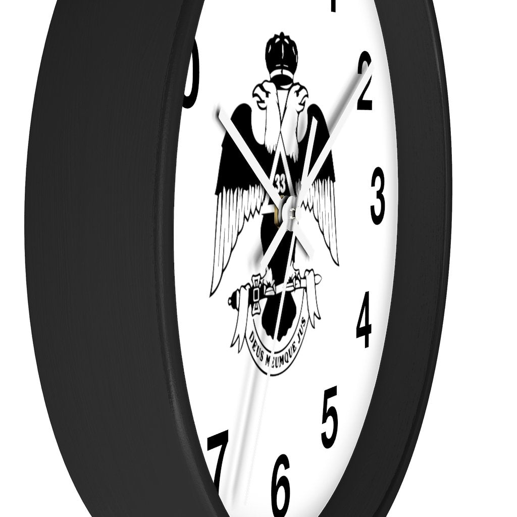 33rd Degree Scottish Rite Clock - Wings Down Wooden Frame - Bricks Masons