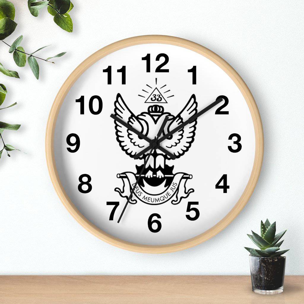 33rd Degree Scottish Rite Clock - Wings Up Wooden Frame - Bricks Masons