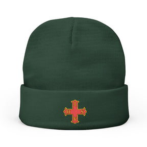 Red Cross of Constantine Beanie - Knit Embroidery Emblem - Bricks Masons