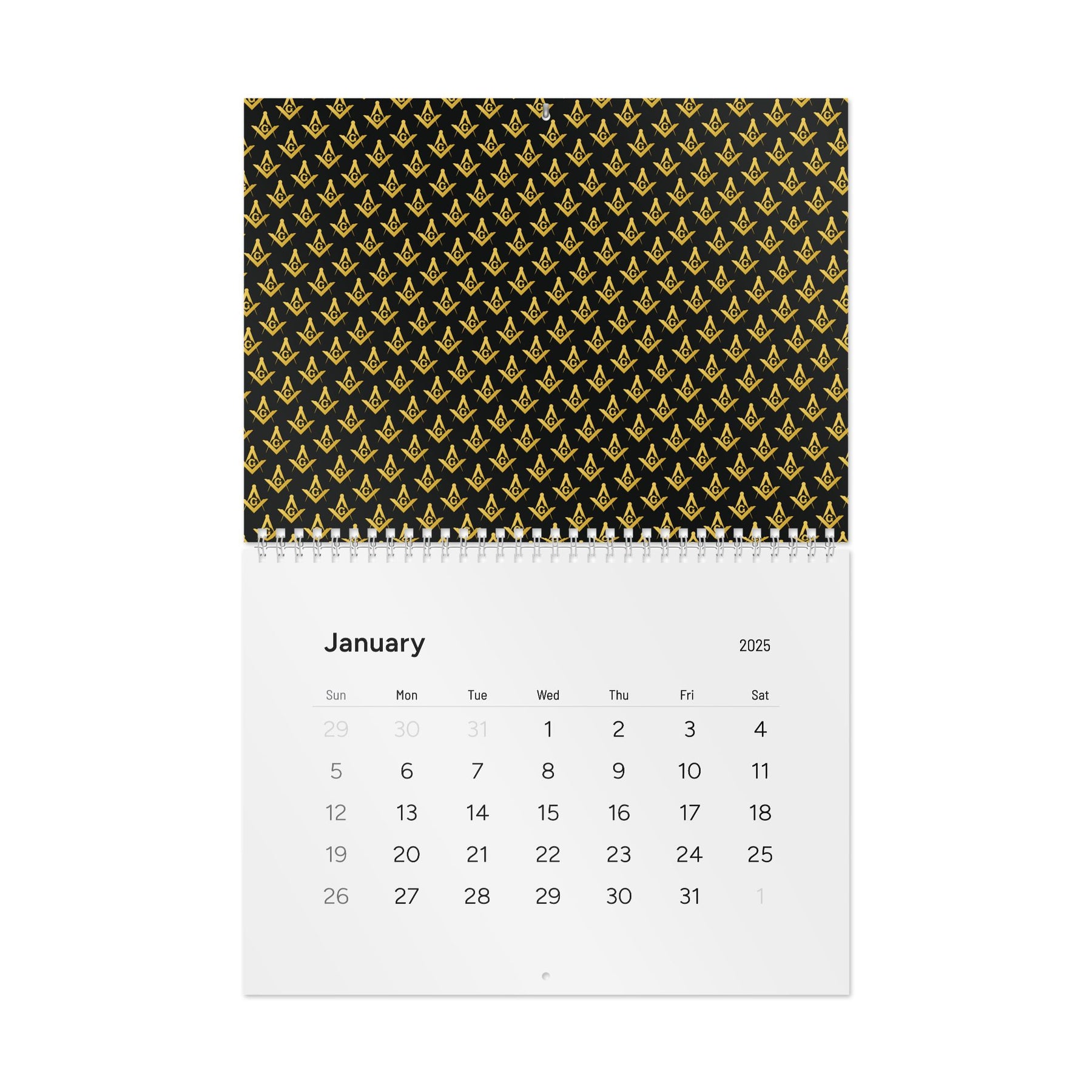 Master Mason Blue Lodge Calendar -  Gold & Black Square and Compass G 2025 Wall Calendar