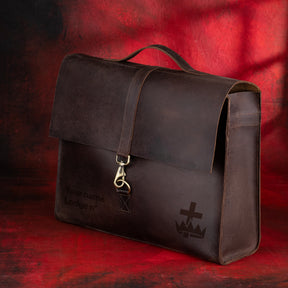 Knights Templar Commandery Briefcase - Genuine Cow Leather Convertible Bag - Bricks Masons