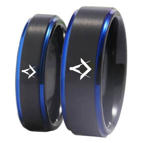 Master Mason Blue Lodge Ring - Black Blue Tungsten Personalizable