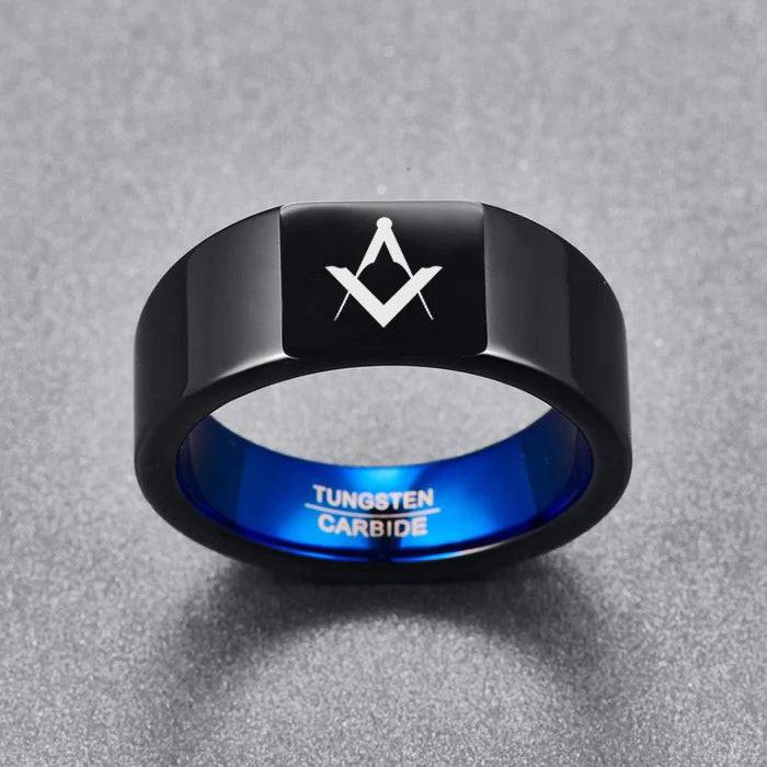 Master Mason Blue Lodge Ring - Black & Blue Tungsten Personalizable