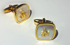 Master Mason Blue Lodge Cufflink - White Pearl Seashell - Bricks Masons