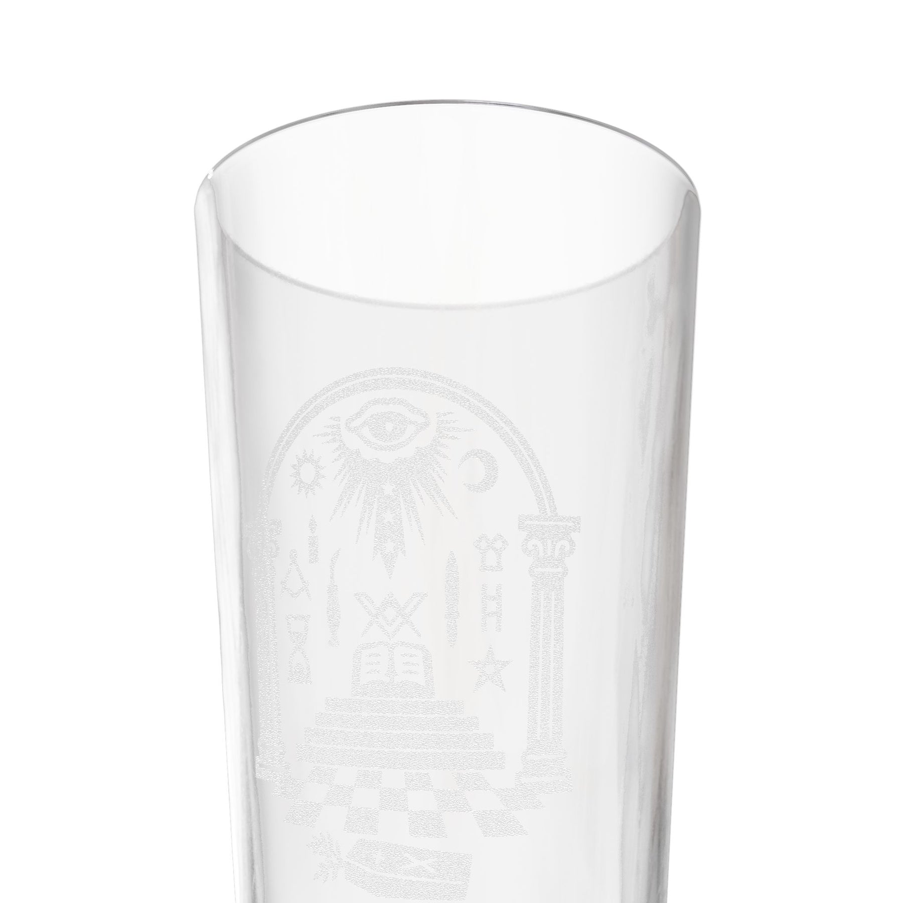 Master Mason Blue Lodge Pint Glass - Checkered Floor Pillars All-Seeing Eye & Tools - Bricks Masons