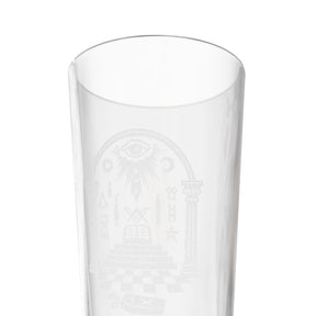 Master Mason Blue Lodge Pint Glass - Checkered Floor Pillars All-Seeing Eye & Tools - Bricks Masons