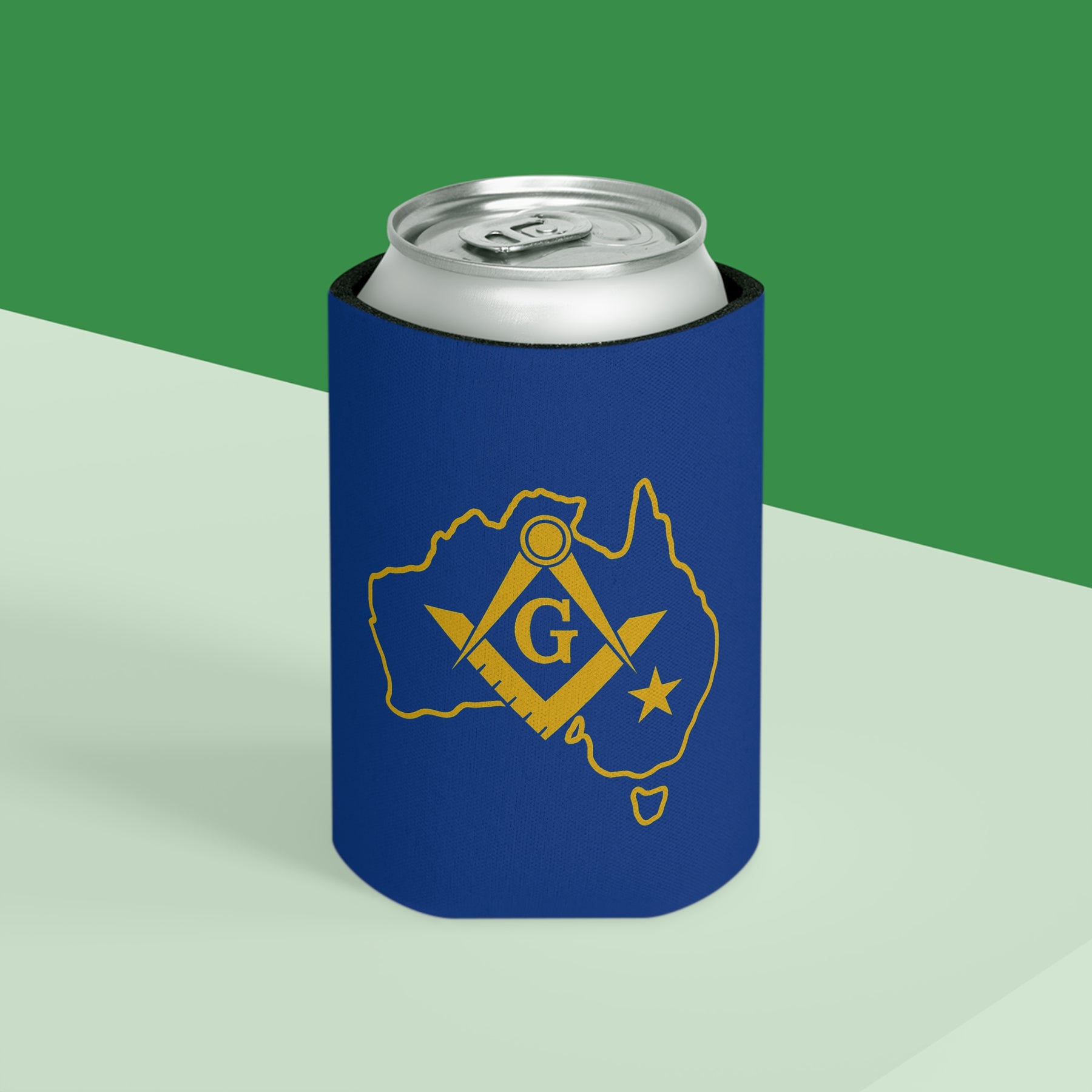 Master Mason Blue Lodge Australia Jurisdiction Can Cooler - Blue & Gold S & C - Bricks Masons
