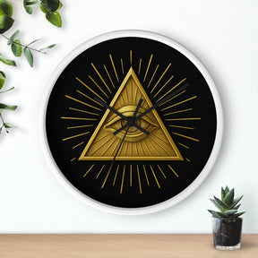 Eye of Providence Clock - Sacred Triangle Eye Emblem on Wooden Frame - Bricks Masons