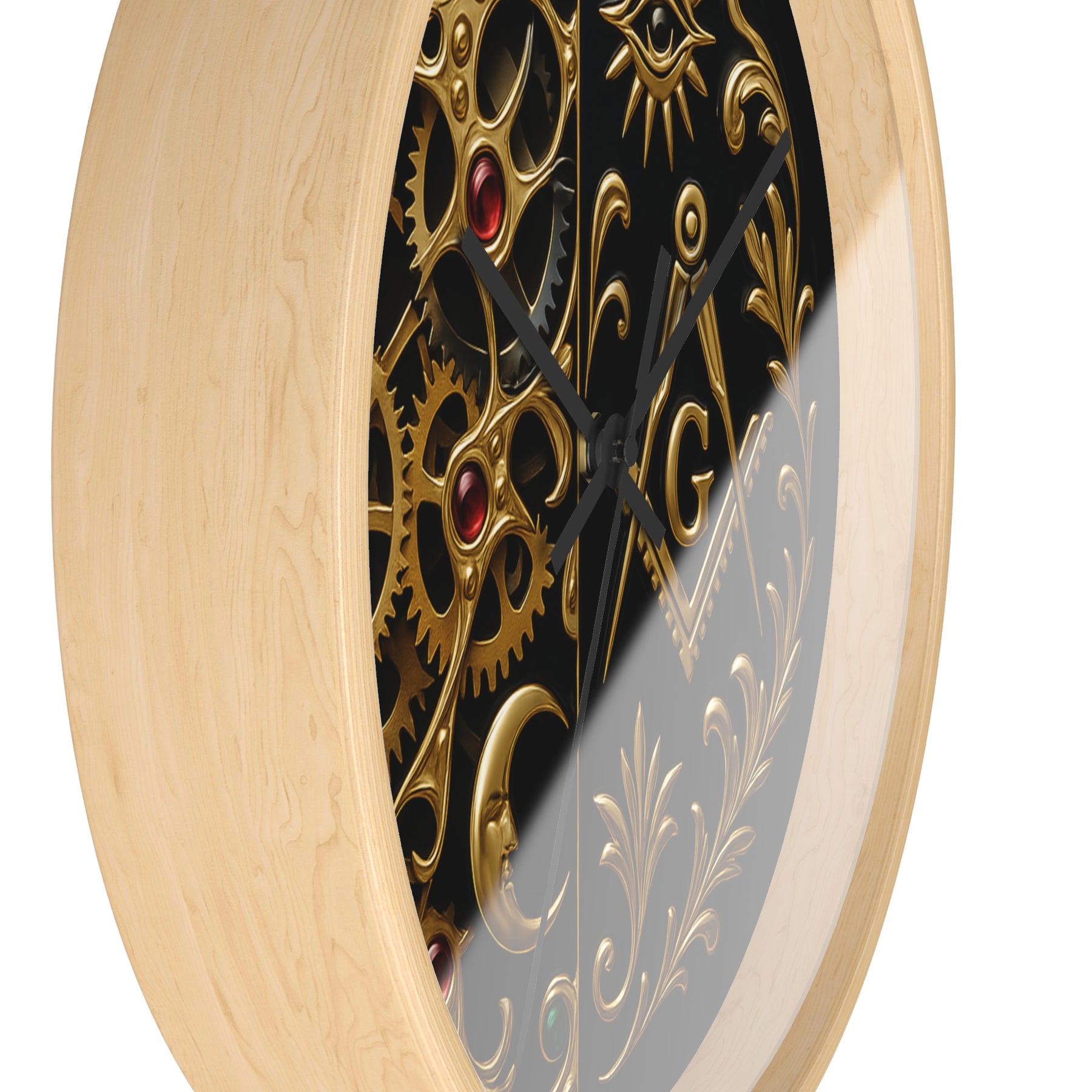 Master Mason Blue Lodge Clock - Split Dial Gear with Moon S&C G with Eye - Bricks Masons