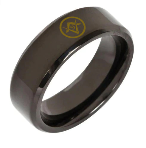 Master Mason Blue Lodge Ring - Tungsten carbide Personalizable - Bricks Masons