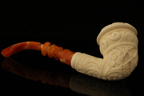 Master Mason Blue Lodge Meerschaum Pipe - Wax Coated With Square & Compass G - Bricks Masons