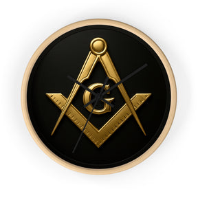Master Mason Blue Lodge Clock - S&C with G Design on Wood Frame - Bricks Masons