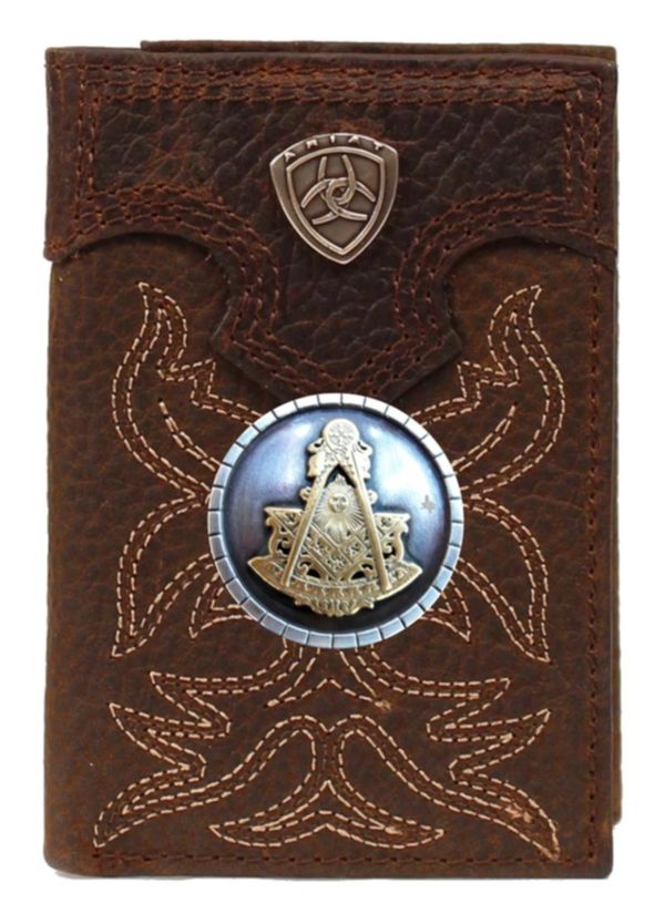 Past Master Blue Lodge Wallet - Square & Compass Tan and Brown - Bricks Masons