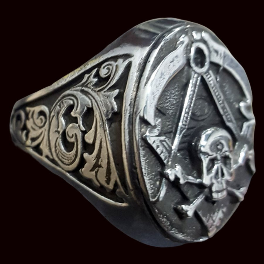 Virtus Junxit Mors Non Separabit Silver Masonic Ring with Art 62 Jacket - Bricks Masons