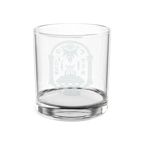 Vaso de whisky de la Logia Azul de Maestro Masón - Pilares de suelo a cuadros, Ojo que todo lo ve y herramientas