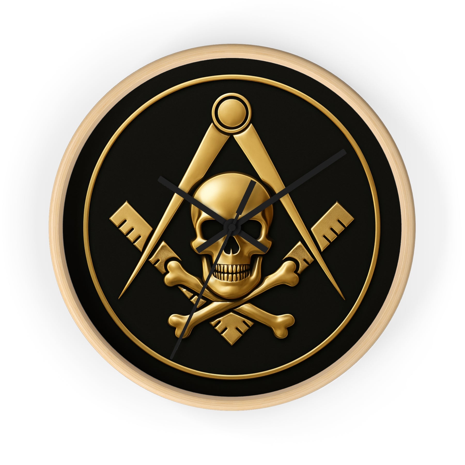 Widows Sons Clock - Square & Compass with Skull Emblem on Wooden Frame - Bricks Masons