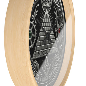 Master Mason Blue Lodge Clock - S&C with Pyramid & All Seeing Eye Latin Motto - Bricks Masons
