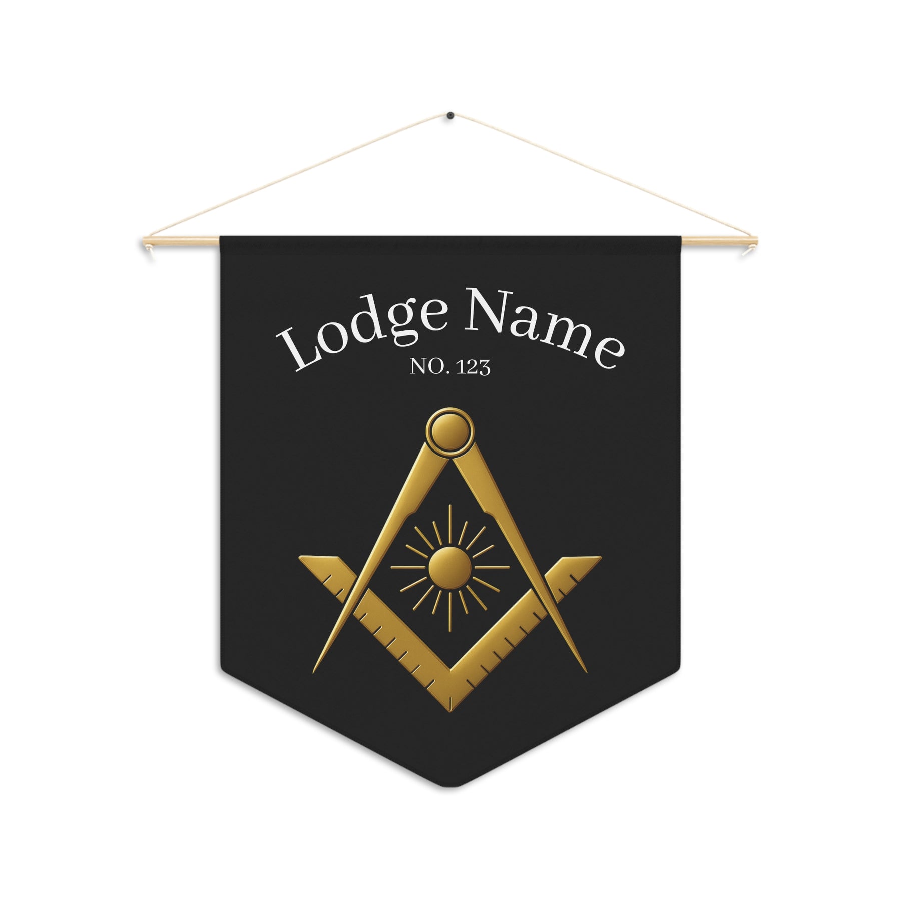 Master Mason Blue Lodge Pennant - Square & Compass with Sun With Personalization - Bricks Masons