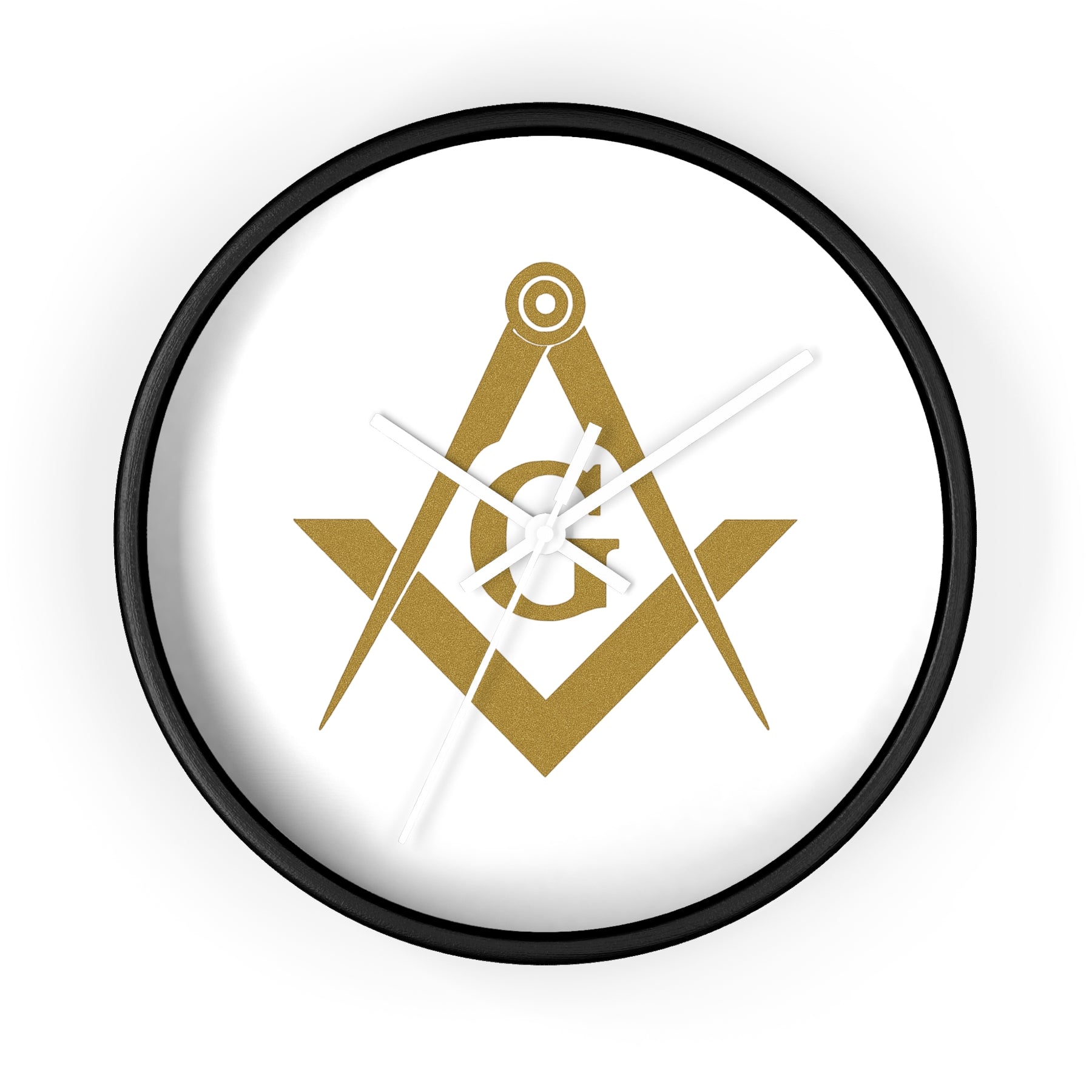 Master Mason Blue Lodge Clock - Golden Square & Compass G on White Dial - Bricks Masons