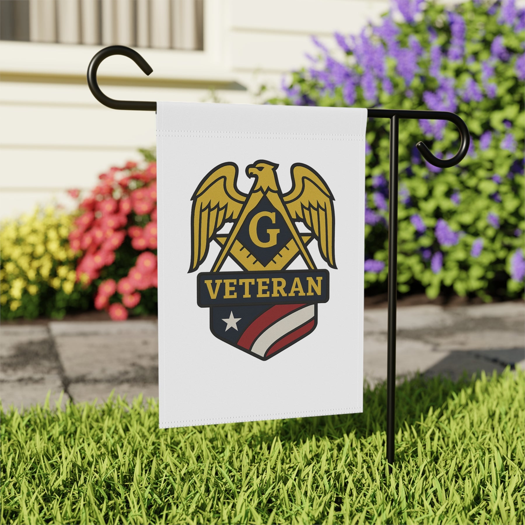 Master Mason Blue Lodge Yard Flag - White Veteran Mason Printed Poly Poplin - Bricks Masons