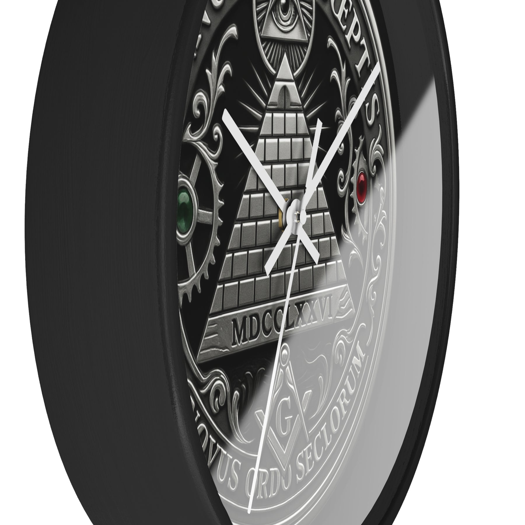 Master Mason Blue Lodge Clock - S&C with Pyramid & All Seeing Eye Latin Motto - Bricks Masons