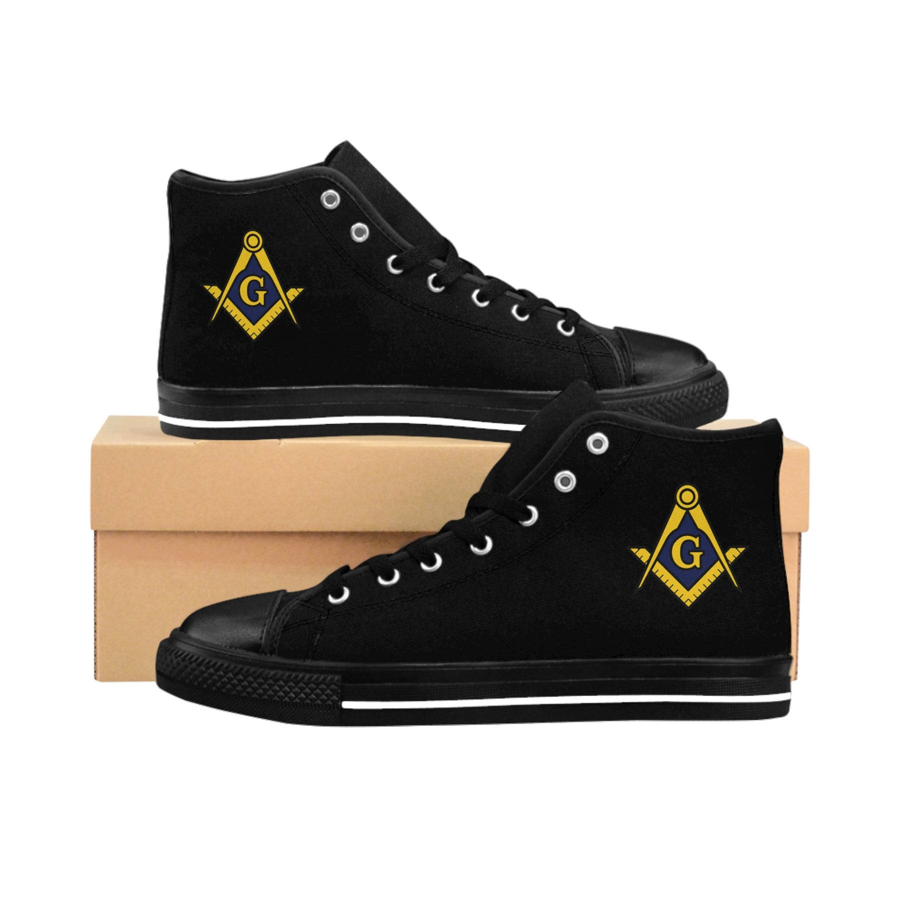 Master Mason Blue Lodge Sneaker - Black with Gold S&C G Nylon Canvas - Bricks Masons