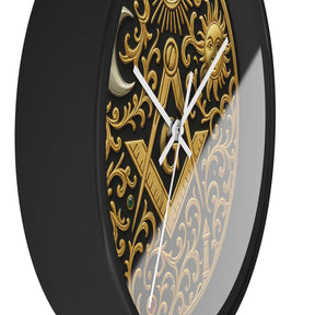 Master Mason Blue Lodge Clock - S&C G with Sun Moon & Eye with Golden Ornates - Bricks Masons